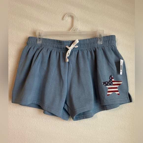 Goodie Two Sleeves Women's Athletic Shorts - Blue with American flag star -XL - Picture 5 of 5